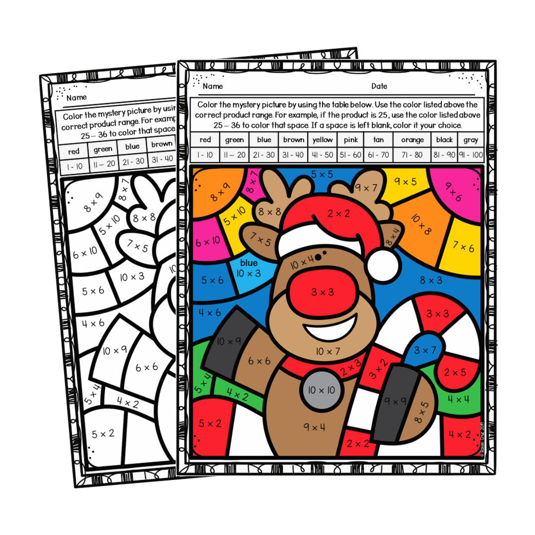 christmas multiplication colornumber worksheets - raven cruz